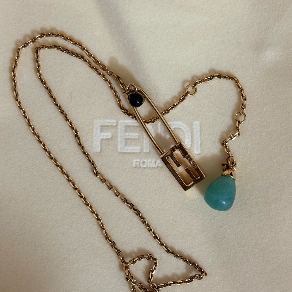 Fendi Gold and Green Pendant Necklace